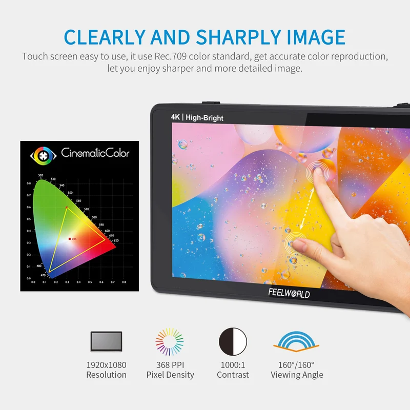FEELWORLD LUT6E Moniteur de champ pour caméra DSLR à écran tactile haute luminosité de 6 pouces 1600nit