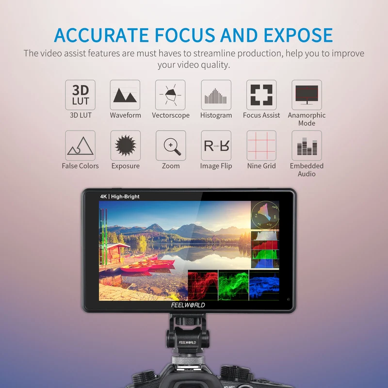 FEELWORLD LUT6E Moniteur de champ pour caméra DSLR à écran tactile haute luminosité de 6 pouces 1600nit