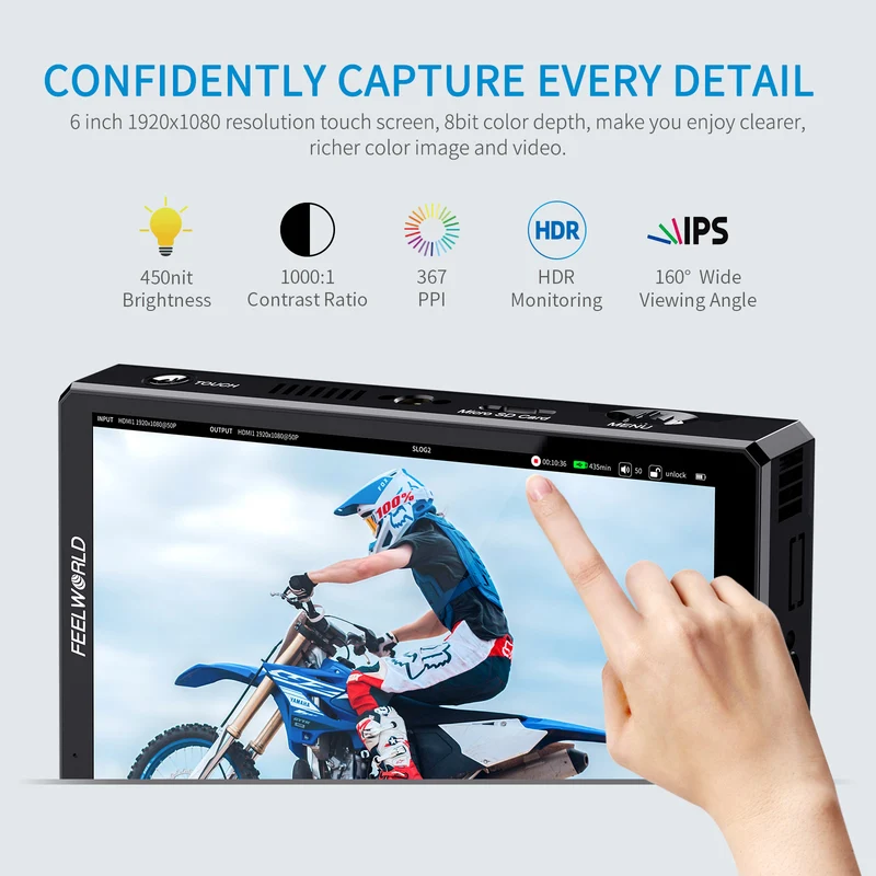 FEELWORLD CUT6 6 pouces enregistrement moniteur caméra de terrain DSLR USB2.0 enregistreur