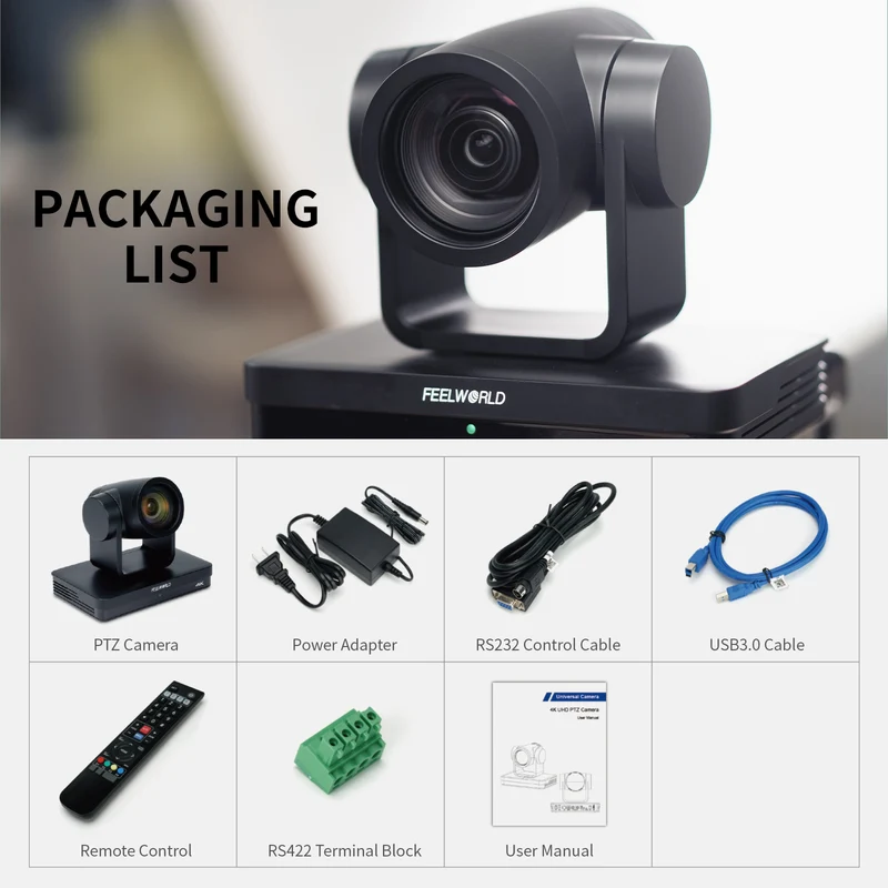 FEELWORLD UHD4K12X Caméra PTZ SDI HDMI USB IP Streaming en direct Zoom optique 12X 4K 30fps Prise en charge PoE