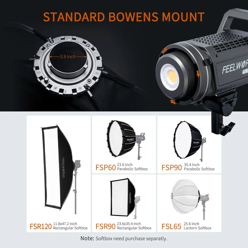 FEELWORLD FL125B Lampe de studio vidéo 125 W avec éclairage continu bicolore 2700K ~ 6500K