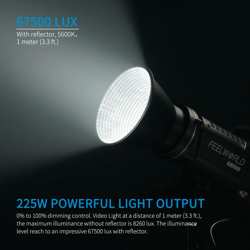FEELWORLD FL225D Lampe de studio vidéo 225 W avec éclairage continu lumière du jour 5600 K