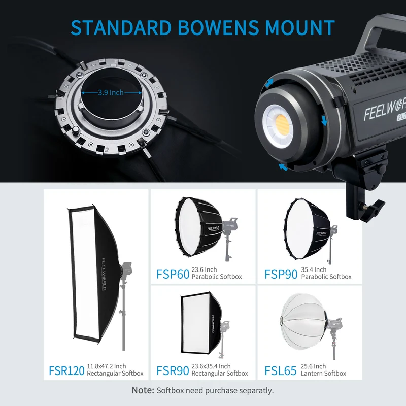 FEELWORLD FL225D Lampe de studio vidéo 225 W avec éclairage continu lumière du jour 5600 K