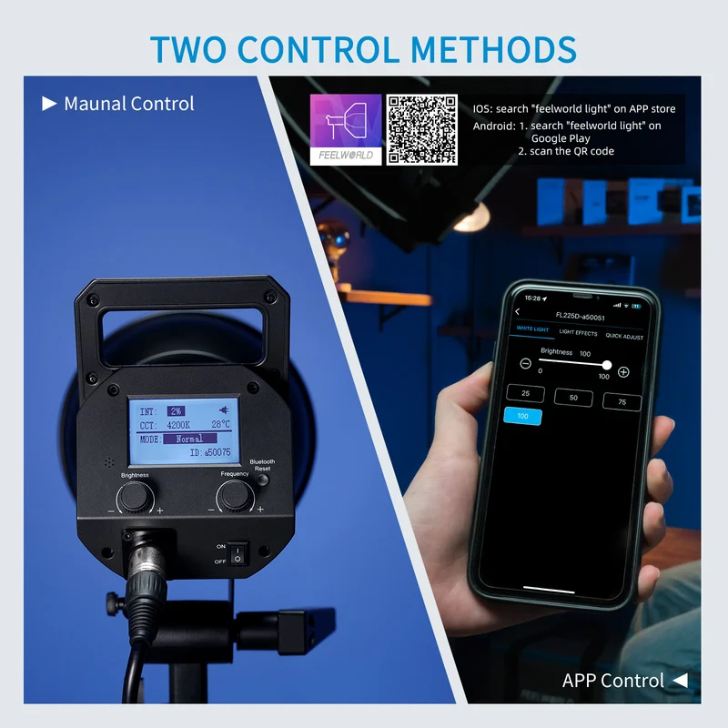 FEELWORLD FL225D Lampe de studio vidéo 225 W avec éclairage continu lumière du jour 5600 K