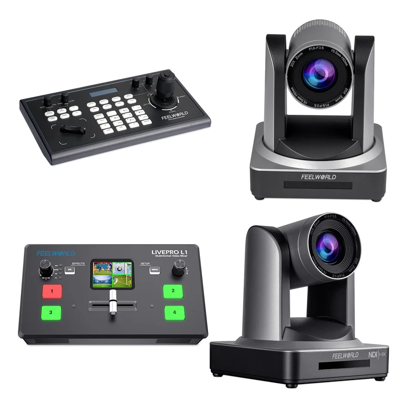 FEELWORLD KBC10 PTZ Controller et Livepro L1 V1 Video Switcher et POE20X PTZ Camera et NDI20X PTZ Camera Bundle Set