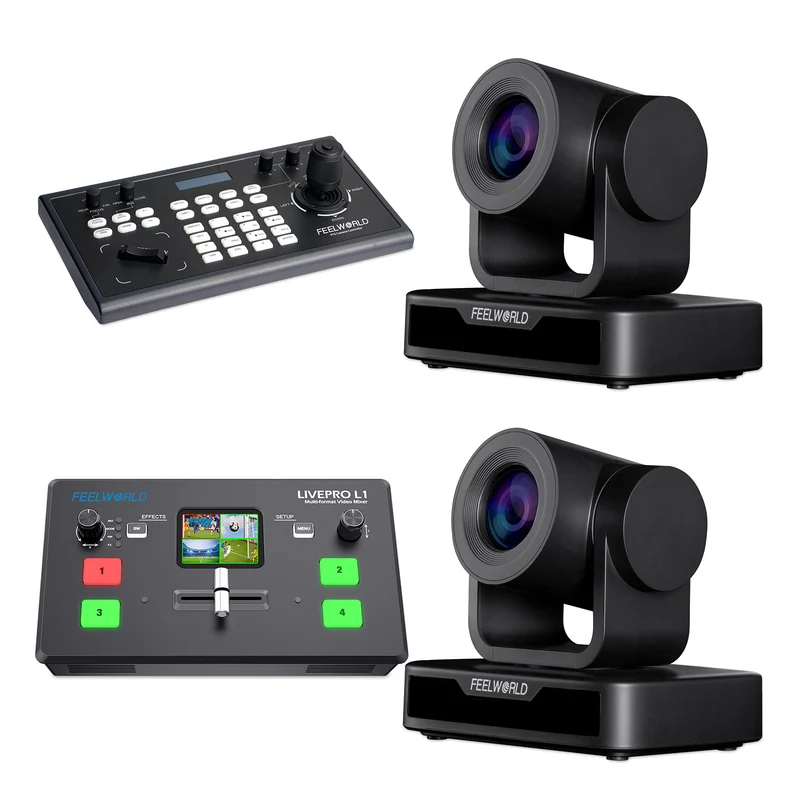 FEELWORLD KBC10 PTZ Controller et Livepro L1 V1 Video Switcher et 2 USB10X PTZ Camera Bundle Set