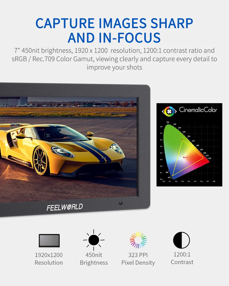 FEELWORLD T7 PLUS Moniteur de champ de caméra DSLR 7D LUT de 3 pouces avec boîtier en aluminium HDMI 4K de forme d'onde