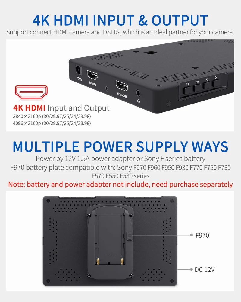 FEELWORLD T7 PLUS Moniteur de champ de caméra DSLR 7D LUT de 3 pouces avec boîtier en aluminium HDMI 4K de forme d'onde