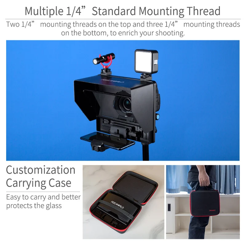 FEELWORLD TP10 Portable 10 "téléprompteur pliant vers le haut 11" téléphone tablette prompt pour téléphone DSLR shoot