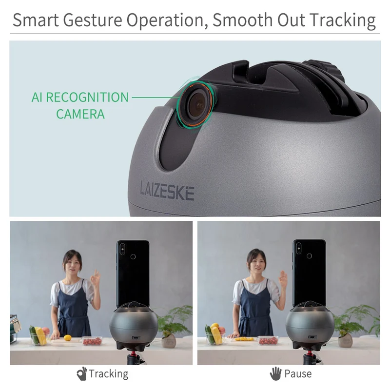LAIZESKE LA8 Smart Robot Cameraman 360 Rotation Support de téléphone de suivi automatique AI Reconnaissance des gestes