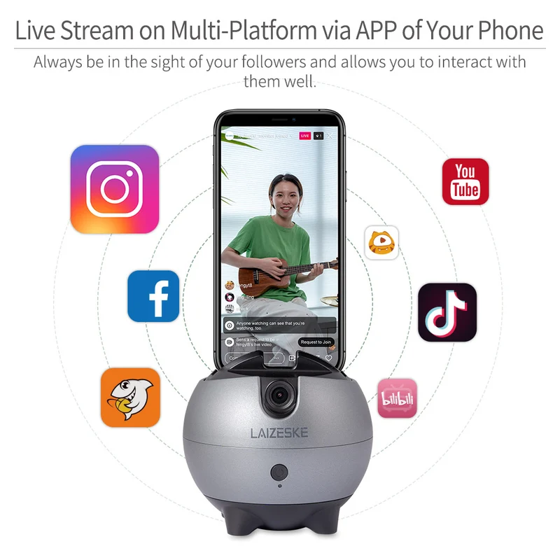 LAIZESKE LA8 Smart Robot Cameraman 360 Rotation Support de téléphone de suivi automatique AI Reconnaissance des gestes