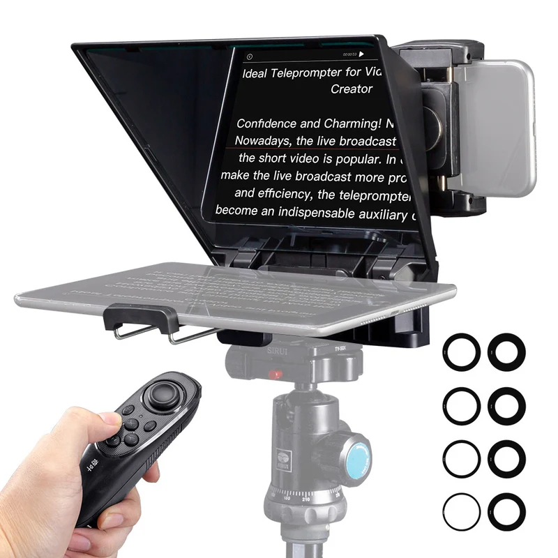 Le téléprompteur portable FEELWORLD TP2A de 8 " prend en charge la prise de vue avec un smartphone DSLR