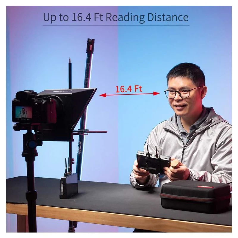 Le téléprompteur portable FEELWORLD TP2A de 8 " prend en charge la prise de vue avec un smartphone DSLR