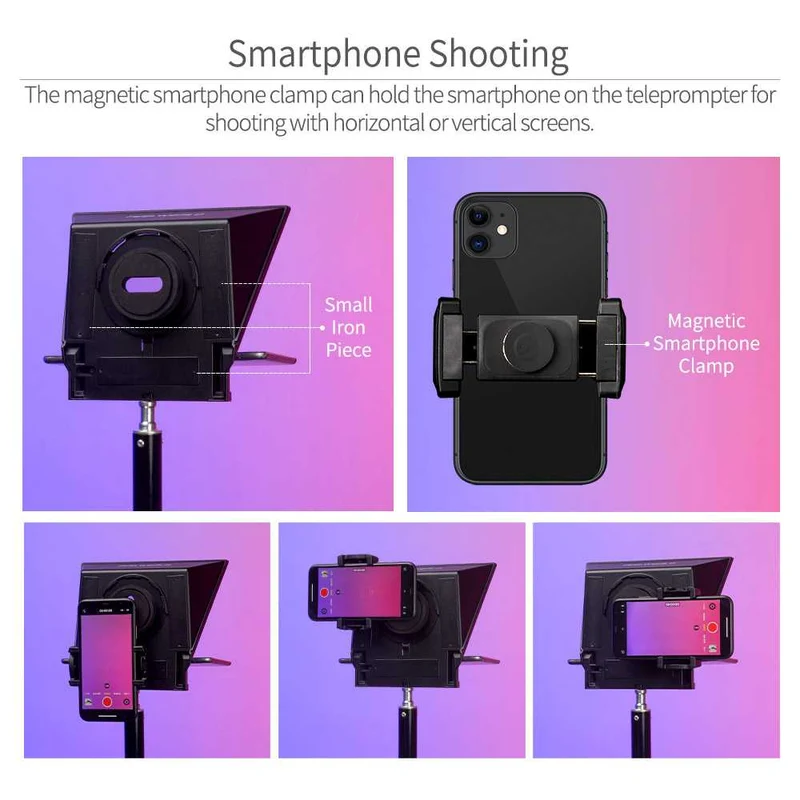 Le téléprompteur portable FEELWORLD TP2A de 8 " prend en charge la prise de vue avec un smartphone DSLR