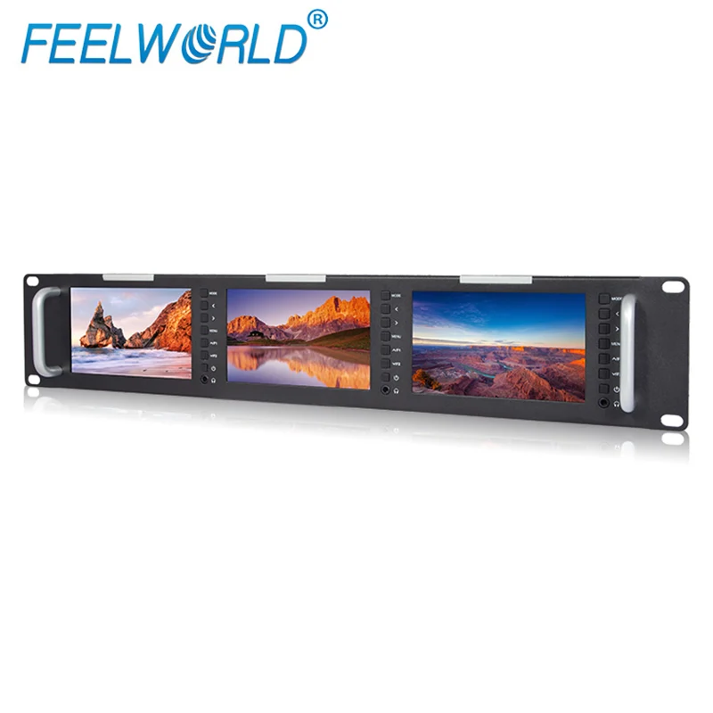 Moniteur rackable 2U triple 5.5" FEELWORLD T51 PLUS Full HD, entrées et sorties 3G-SDI, HDMI 4K et AV