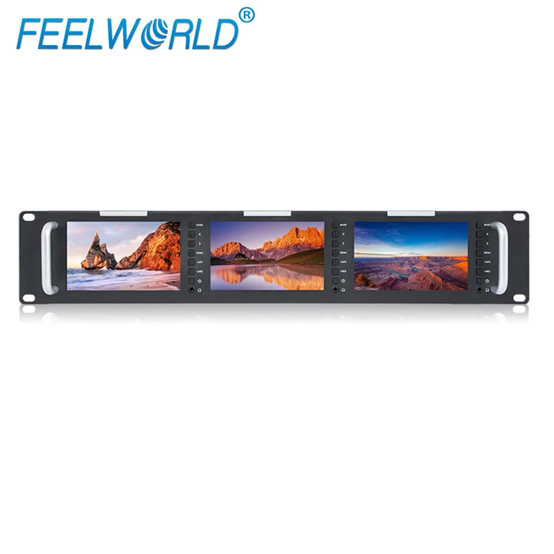 Moniteur rackable 2U triple 5.5" FEELWORLD T51 PLUS Full HD, entrées et sorties 3G-SDI, HDMI 4K et AV