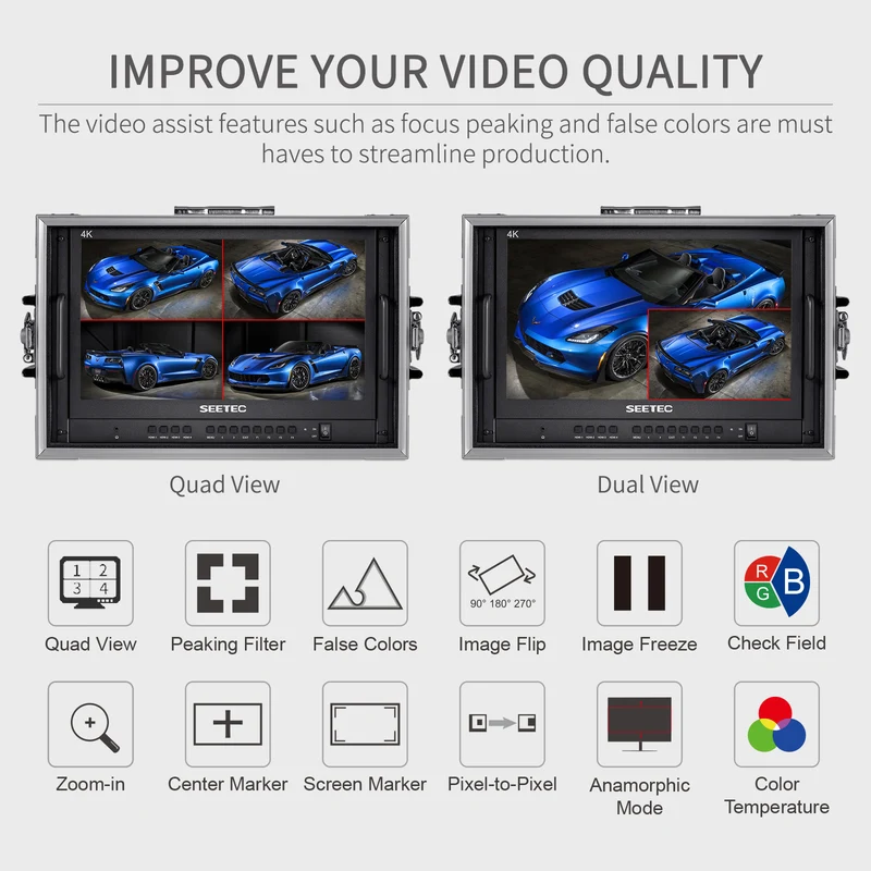 SEETEC ATEM156-CO Bagage de cabine de moniteur de directeur de diffusion en direct de 15.6 pouces avec 4 sorties d'entrée HDMI
