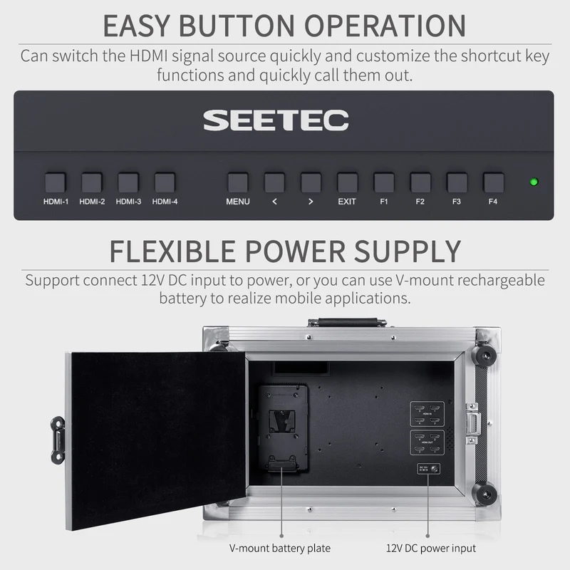 SEETEC ATEM156-CO Bagage de cabine de moniteur de directeur de diffusion en direct de 15.6 pouces avec 4 sorties d'entrée HDMI