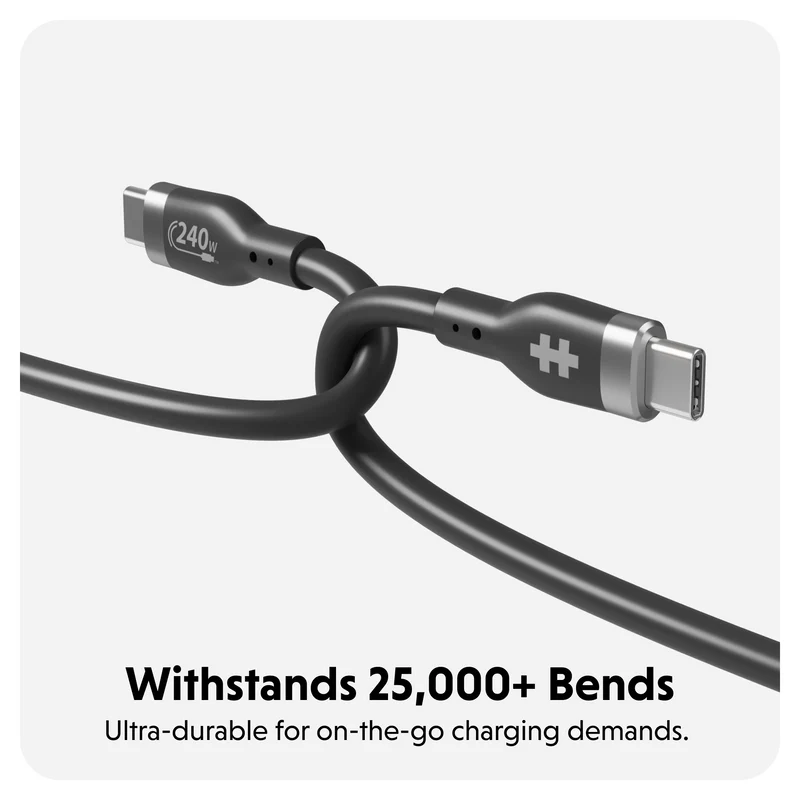 HyperJuice 240W Silicone USB-C to USB-C Cable (6ft/2m) - Noir