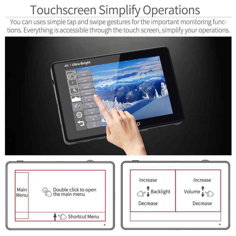 FEELWORLD LUT7S PRO 7 pouces 2200nits DSLR caméra moniteur de terrain 3D LUT Touch 4K HDMI 3G-SDI F970 Kit