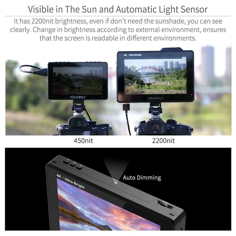 FEELWORLD LUT7 PRO 7 pouces 2200nits appareil photo reflex numérique moniteur de terrain LUT Touch F970 Kit externe HDMI