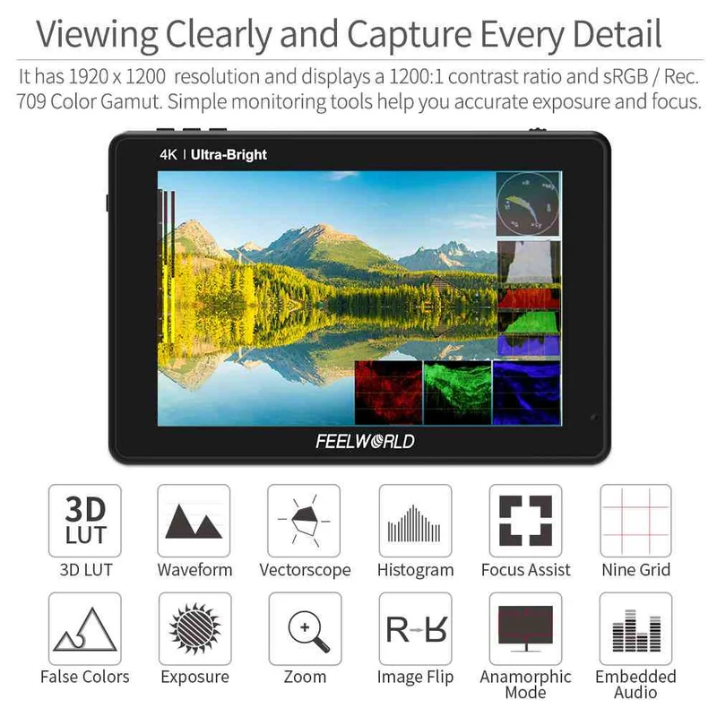 FEELWORLD LUT7 PRO 7 pouces 2200nits appareil photo reflex numérique moniteur de terrain LUT Touch F970 Kit externe HDMI
