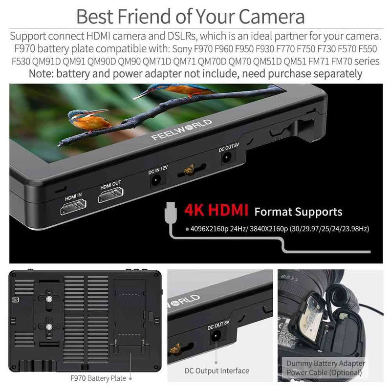 FEELWORLD LUT7 PRO 7 pouces 2200nits appareil photo reflex numérique moniteur de terrain LUT Touch F970 Kit externe HDMI