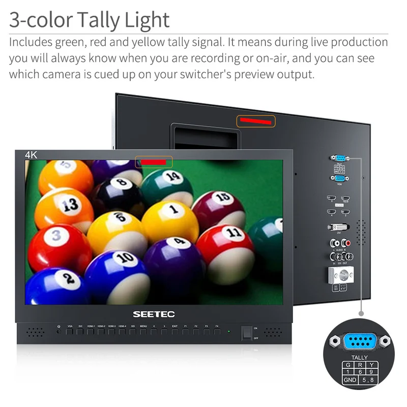 SEETEC 4K156-9HSD 15.6 pouces 4K 3840x2160 Director Broadcast Monitor SDI 4 HDMI Input Quad Display