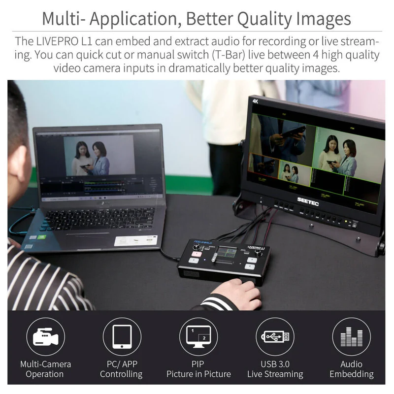 FEELWORLD LIVEPRO L1 V1 Multi caméra mélangeur vidéo commutateur écran LCD 4 entrée HDMI USB3.0 flux en direct