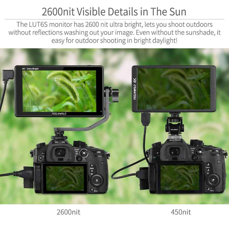 Moniteur pour appareil photo reflex numérique FEELWORLD LUT6S 6 pouces, 2600 nits, ultra lumineux, écran tactile, HDR, SDI, 4K, HDMI