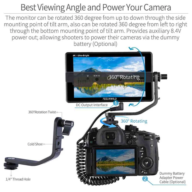 Moniteur pour appareil photo reflex numérique FEELWORLD LUT6S 6 pouces, 2600 nits, ultra lumineux, écran tactile, HDR, SDI, 4K, HDMI