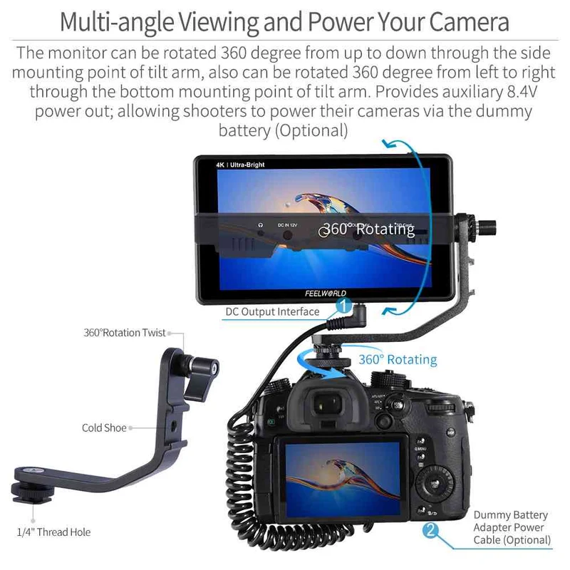 Moniteur tactile FEELWORLD LUT6 6 pouces 2600 nits pour appareil photo reflex numérique, ultra-lumineux, HDR 4K, HDMI