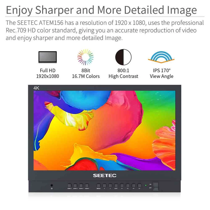 SEETEC ATEM156 Moniteur de diffusion en direct de 15.6 pouces avec 4 entrées HDMI