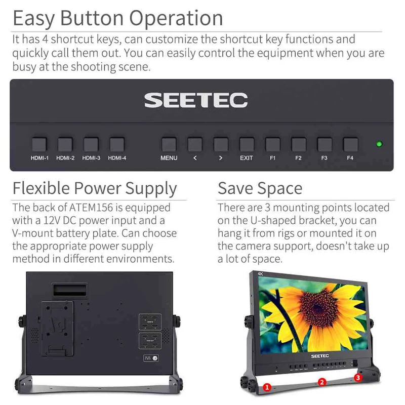 SEETEC ATEM156 Moniteur de diffusion en direct de 15.6 pouces avec 4 entrées HDMI