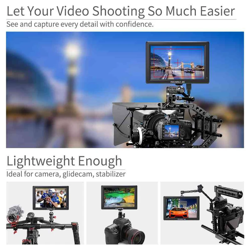 FEELWORLD T756-ABA Moniteur de caméra DSLR 7 pouces Full HD 1920x1200 avec réglage automatique de la luminosité