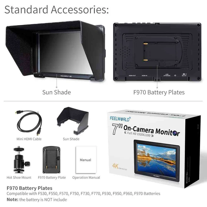 FEELWORLD T756-ABA Moniteur de caméra DSLR 7 pouces Full HD 1920x1200 avec réglage automatique de la luminosité