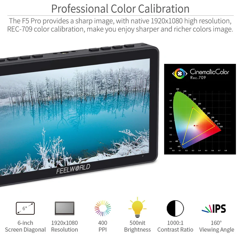 Moniteur tactile FEELWORLD F5 PRO V4 6 pouces 450 nits pour appareil photo reflex numérique avec kit externe F970