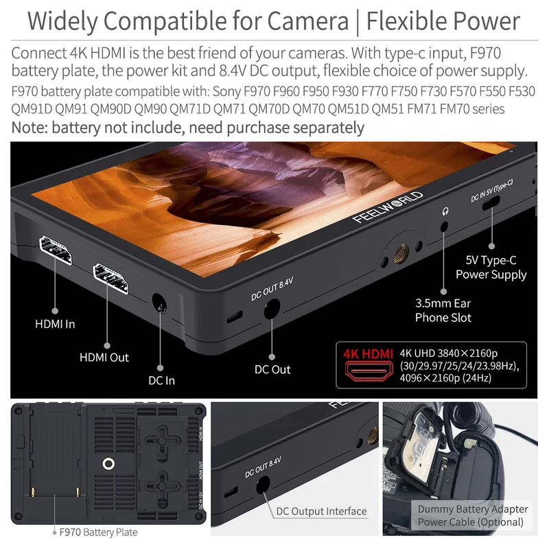 Moniteur tactile FEELWORLD F5 PRO V4 6 pouces 450 nits pour appareil photo reflex numérique avec kit externe F970