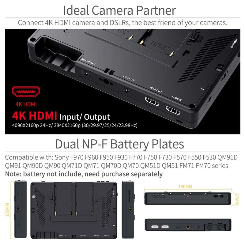 Moniteur tactile 4K HDMI FEELWORLD LUT7 7 pouces 2200 nits pour appareil photo reflex numérique, ultra lumineux, à champ de vision ultra-fin.