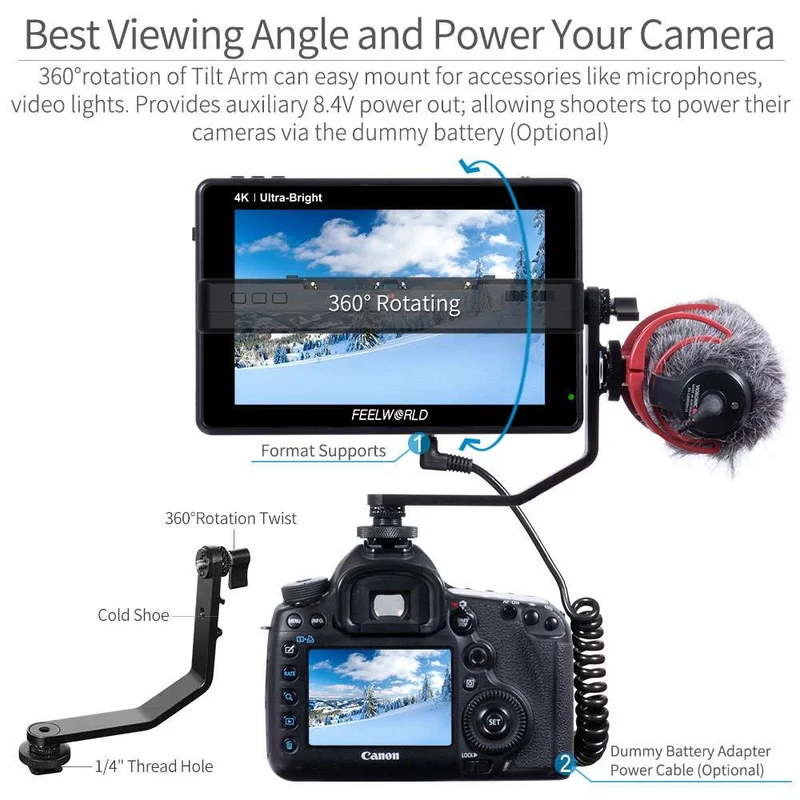 Moniteur tactile 4K HDMI FEELWORLD LUT7 7 pouces 2200 nits pour appareil photo reflex numérique, ultra lumineux, à champ de vision ultra-fin.
