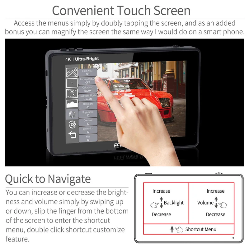 Moniteur tactile FEELWORLD LUT7S 7 pouces 2200 nits pour appareil photo reflex numérique, ultra-lumineux, compatible 3G-SDI et 4K HDMI.
