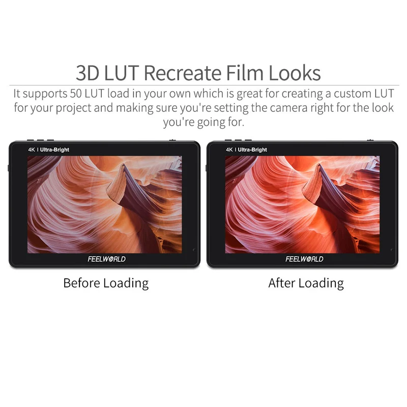 Moniteur tactile FEELWORLD LUT7S 7 pouces 2200 nits pour appareil photo reflex numérique, ultra-lumineux, compatible 3G-SDI et 4K HDMI.