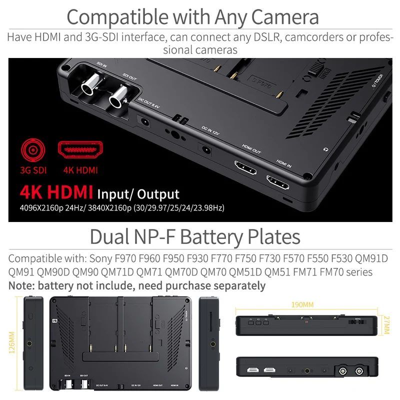 Moniteur tactile FEELWORLD LUT7S 7 pouces 2200 nits pour appareil photo reflex numérique, ultra-lumineux, compatible 3G-SDI et 4K HDMI.