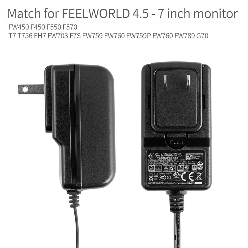 FEELWORLD DC 12V 1.5A alimentation à découpage adaptateur secteur standard américain pour 100V - 240V AC 50 / 60Hz