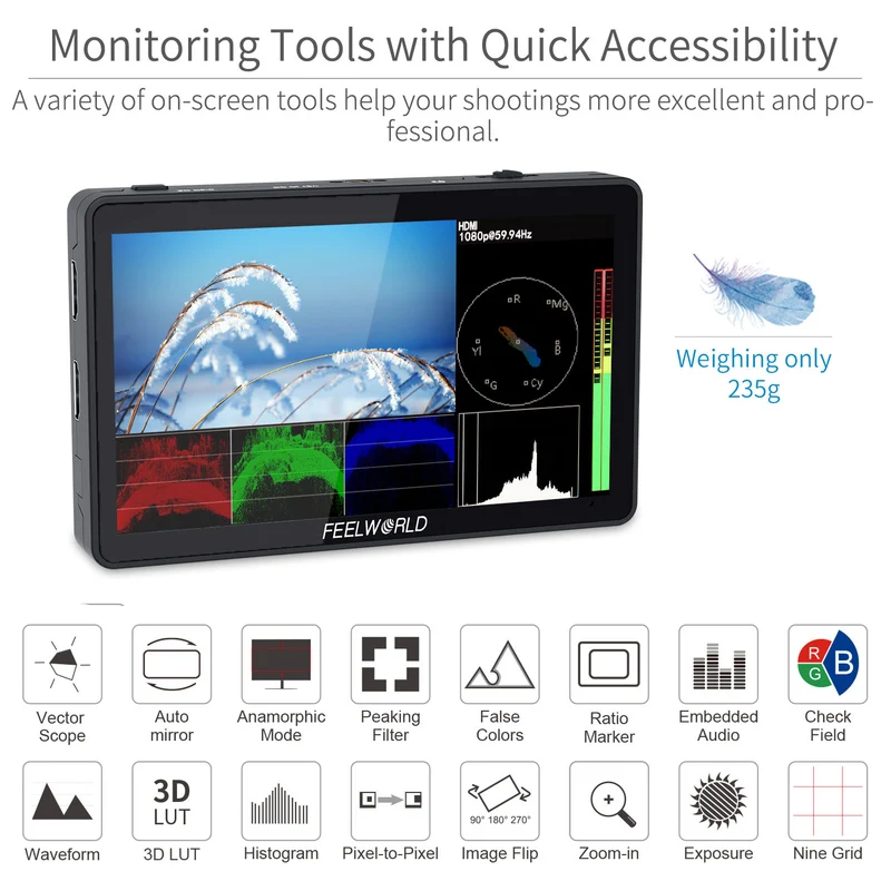 FEELWORLD F6 PLUS 6 pouces petit écran tactile 3D LUT Caméra Moniteur de terrain DSLR 1920x1080 HD 4K HDMI