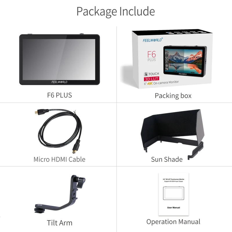 FEELWORLD F6 PLUS 6 pouces petit écran tactile 3D LUT Caméra Moniteur de terrain DSLR 1920x1080 HD 4K HDMI