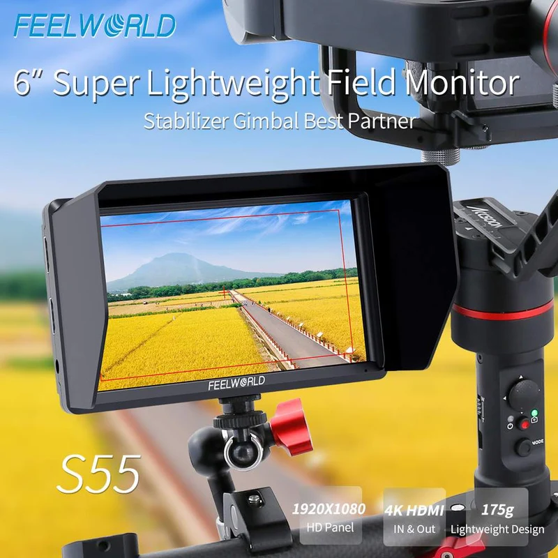 Moniteur de terrain FEELWORLD S55 V3 6 pouces 450 nits pour appareil photo reflex numérique, assistance vidéo, écran IPS 4K 1920 x 1152, sortie HDMI CC avec LUT 3D