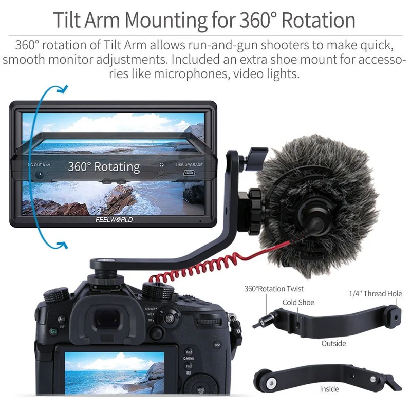 Moniteur de terrain FEELWORLD S55 V3 6 pouces 450 nits pour appareil photo reflex numérique, assistance vidéo, écran IPS 4K 1920 x 1152, sortie HDMI CC avec LUT 3D