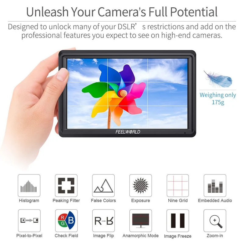 Moniteur de terrain FEELWORLD S55 V3 6 pouces 450 nits pour appareil photo reflex numérique, assistance vidéo, écran IPS 4K 1920 x 1152, sortie HDMI CC avec LUT 3D