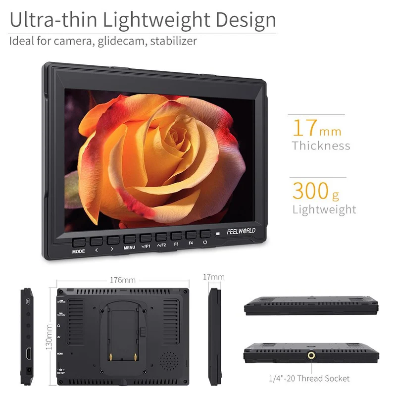 Moniteur de terrain FEELWORLD FW759 7 pouces 400 nits pour appareils photo reflex numériques, assistance vidéo HD, dalle IPS 1280 x 800, 4K, HDMI